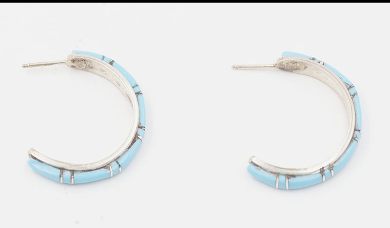 Zuni Inlay Half Hoop Earrings