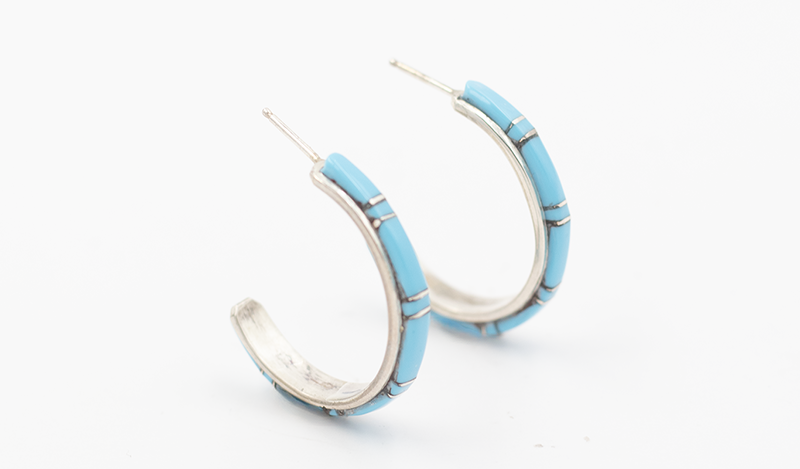 Zuni Inlay Half Hoop Earrings