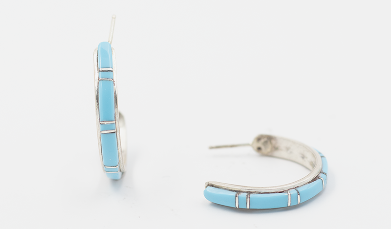 Zuni Inlay Half Hoop Earrings