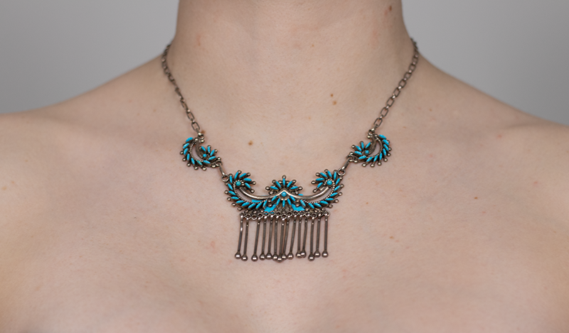 Floral Needlepoint Zuni Necklace Set