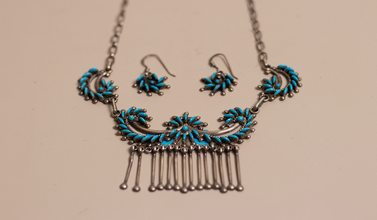 Floral Needlepoint Zuni Necklace Set