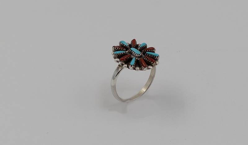 Small Neddlepoint Coral and Turquoise Ring