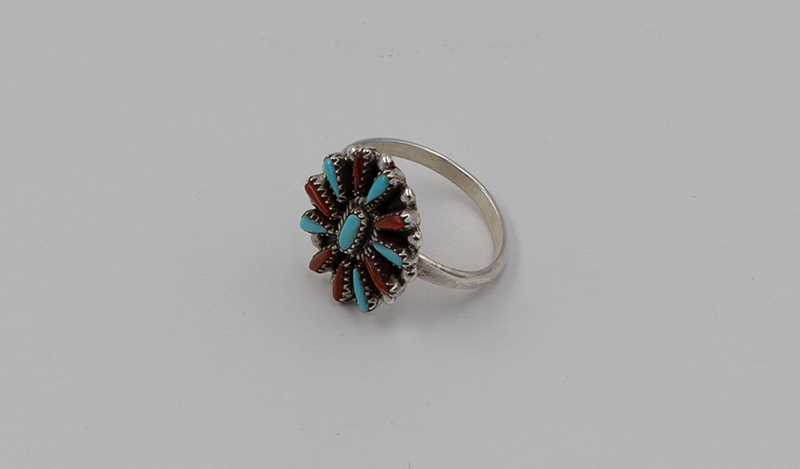 Small Neddlepoint Coral and Turquoise Ring