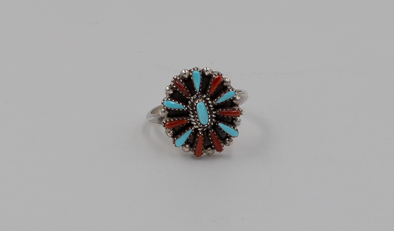 Small Neddlepoint Coral and Turquoise Ring
