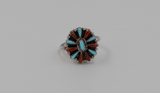 Small Neddlepoint Coral and Turquoise Ring