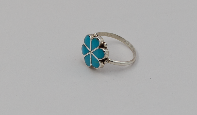 Medium Turquoise Inlay Flower Ring