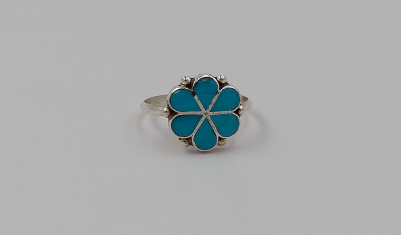 Medium Turquoise Inlay Flower Ring