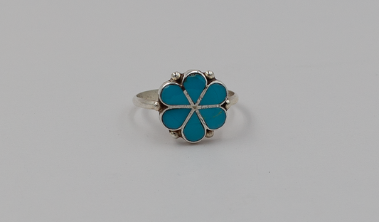 Medium Turquoise Inlay Flower Ring