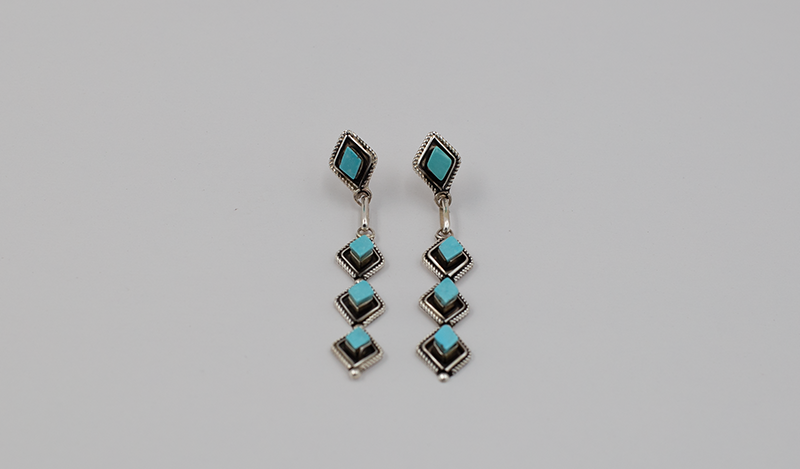 Marquis Shape Twist Wire Silver and Turquoise Drop Earrings