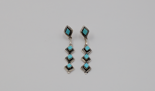 Marquis Shape Twist Wire Silver and Turquoise Drop Earrings