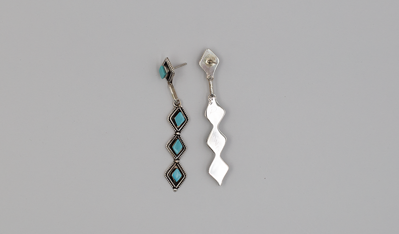 Marquis Shape Twist Wire Silver and Turquoise Drop Earrings