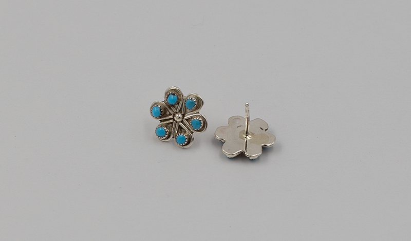 Tiny 6 Stone Petit Point Flower Stud Earrings