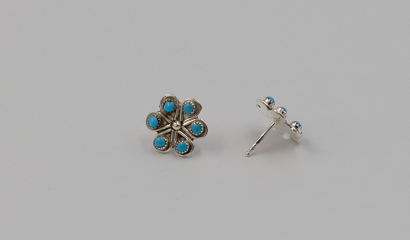 Tiny 6 Stone Petit Point Flower Stud Earrings