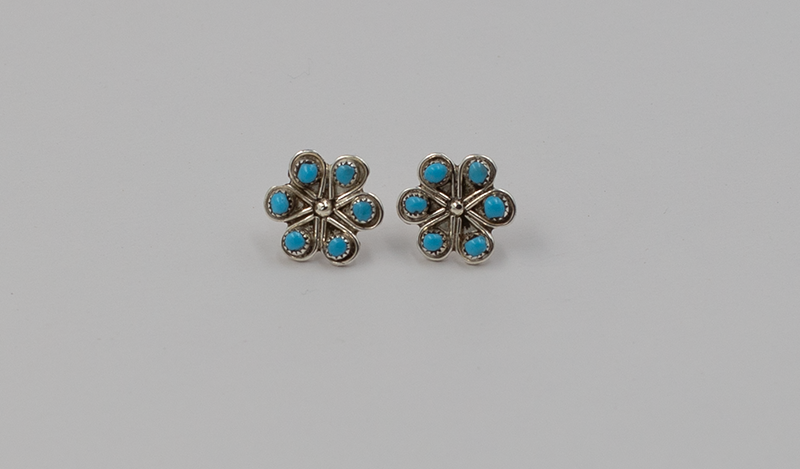Tiny 6 Stone Petit Point Flower Stud Earrings