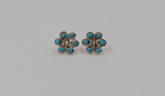 Tiny 6 Stone Petit Point Flower Stud Earrings