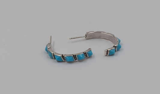 6 Stone Turquoise Pyramid Half Hoop Earrings