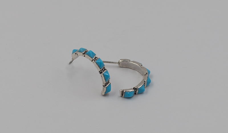 6 Stone Turquoise Pyramid Half Hoop Earrings