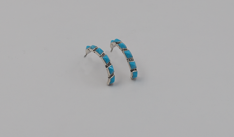 6 Stone Turquoise Pyramid Half Hoop Earrings