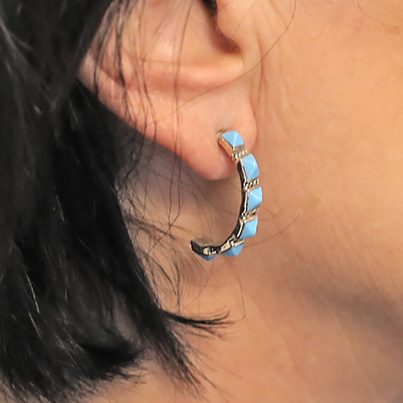 6 Stone Turquoise Pyramid Half Hoop Earrings
