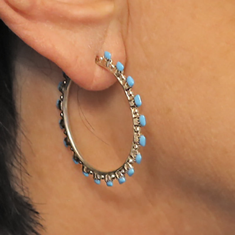 18 Stone Petit Point Zuni Hoop Earrings