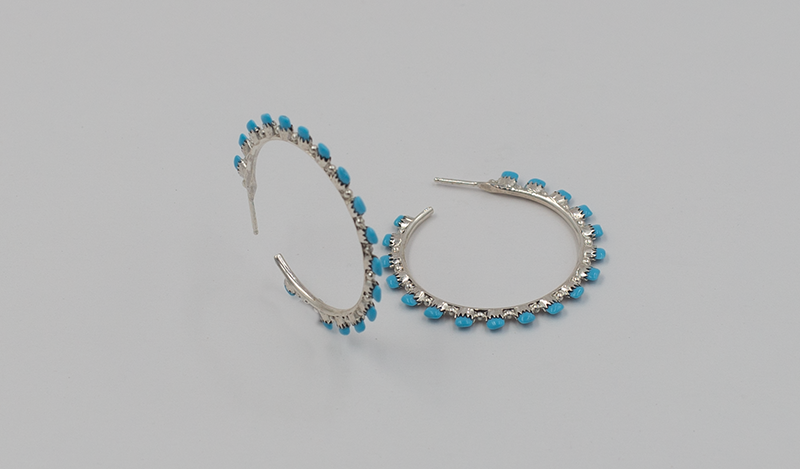 18 Stone Petit Point Zuni Hoop Earrings