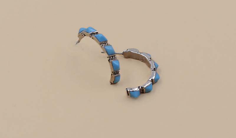 6 Stone Turquoise Pyramid Half Hoop Earrings