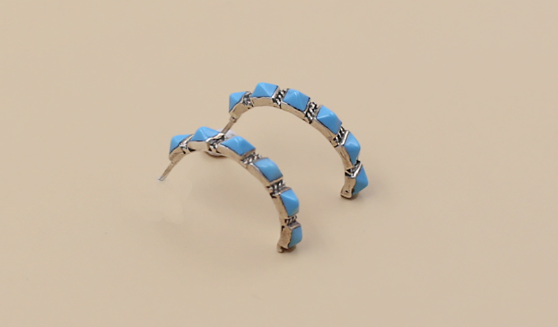6 Stone Turquoise Pyramid Half Hoop Earrings
