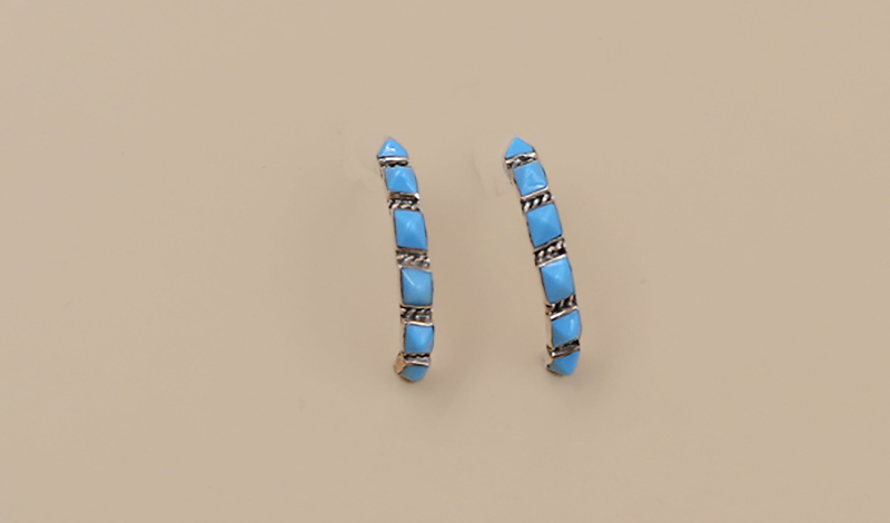 6 Stone Turquoise Pyramid Half Hoop Earrings