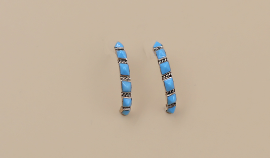 6 Stone Turquoise Pyramid Half Hoop Earrings