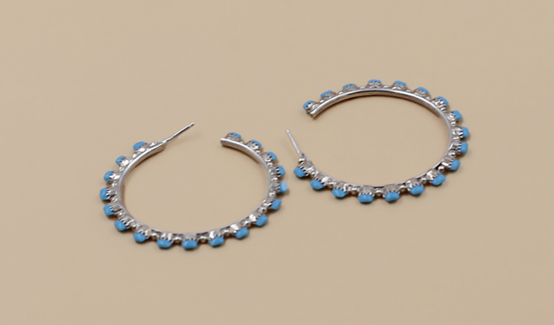 18 Stone Petit Point Zuni Hoop Earrings