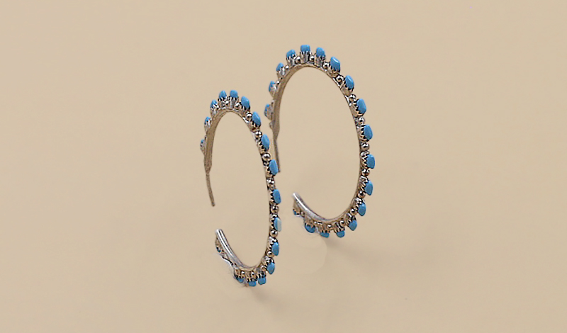 18 Stone Petit Point Zuni Hoop Earrings
