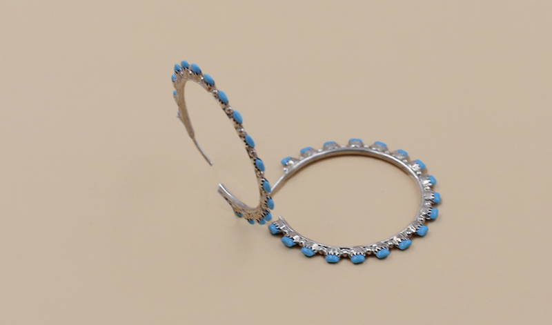 18 Stone Petit Point Zuni Hoop Earrings