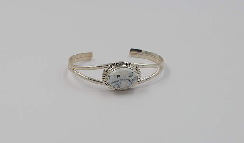 Handstamped Bezel White Buffalo Cuff