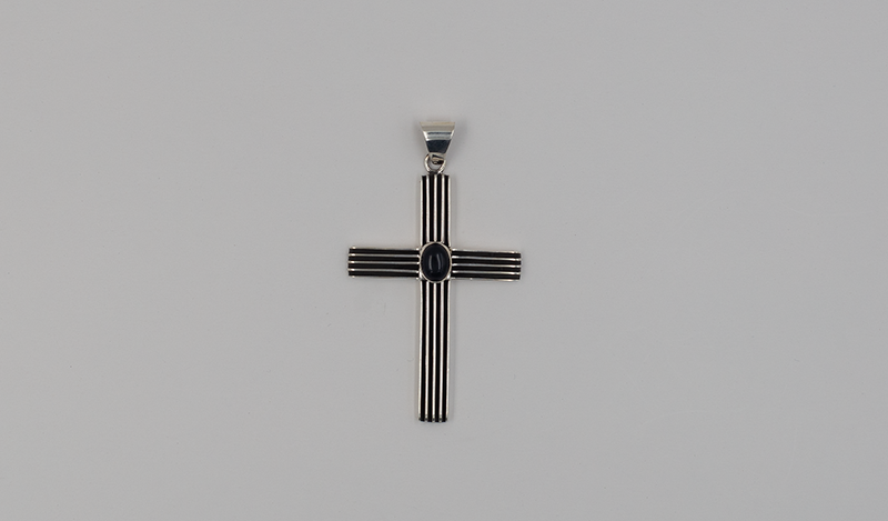 Onyx and Sterling Silver Cross