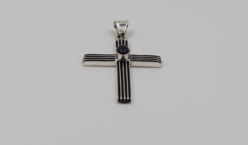 Onyx and Sterling Silver Cross