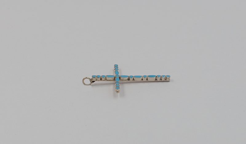 Large Turquoise and Sterling Silver Inlay Cross Pendant