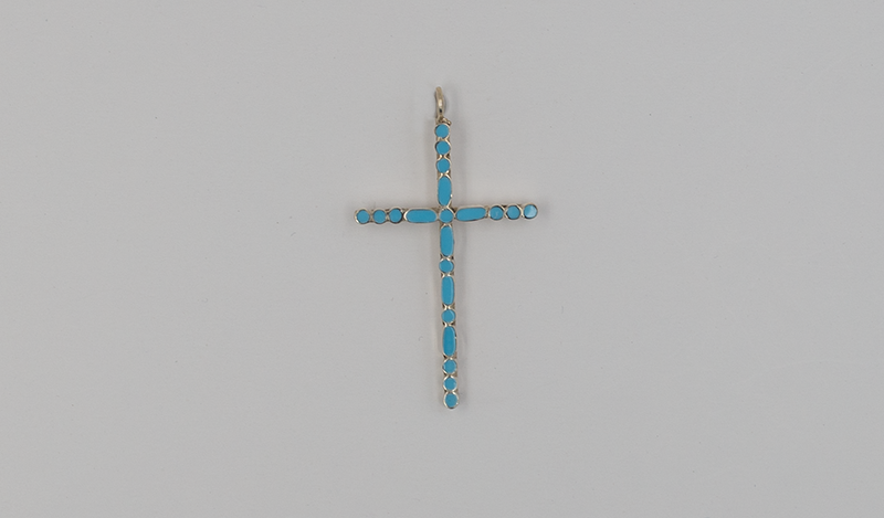 Large Turquoise and Sterling Silver Inlay Cross Pendant