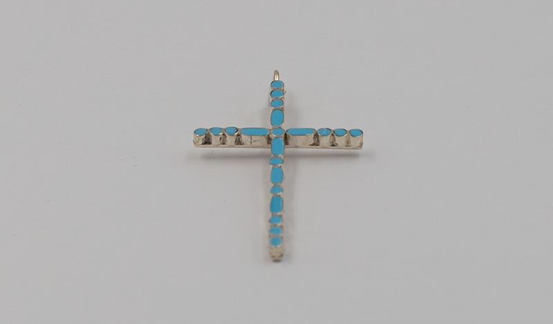 Large Turquoise and Sterling Silver Inlay Cross Pendant