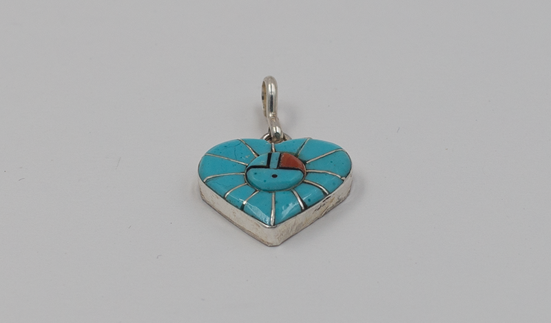 Turquoise and Coral Sunface Pendant