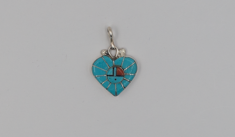 Turquoise and Coral Sunface Pendant