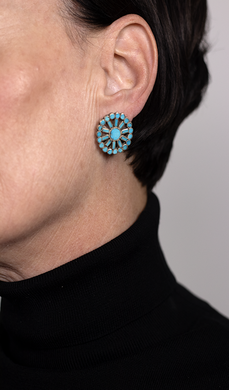 Vintage Inlay Turquoise Circle Studs