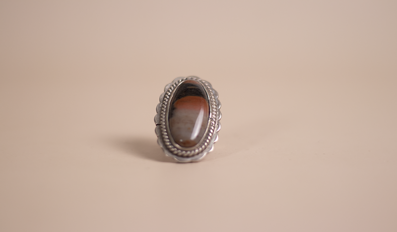 1970's Large Oval Petrified Wood Ring