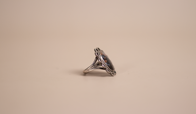 1970's Small Oval Petrified Wood Ring