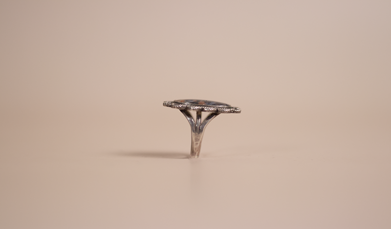 1970's Small Oval Petrified Wood Ring