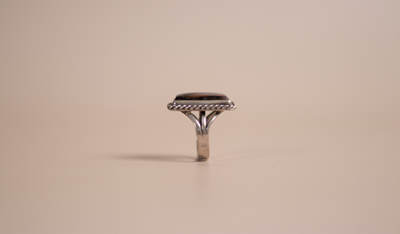 1970's Rectangle Shape Petrified Wood Ring