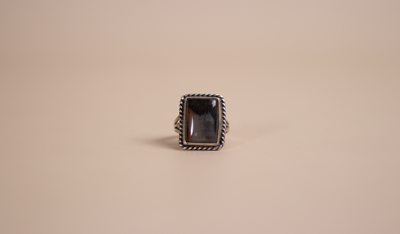 1970's Rectangle Shape Petrified Wood Ring