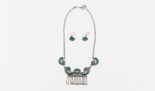 Floral Needlepoint Zuni Necklace Set