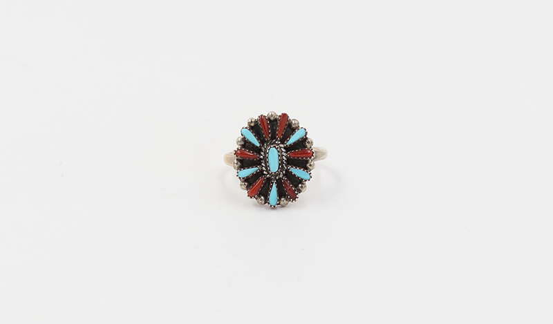 Small Neddlepoint Coral and Turquoise Ring