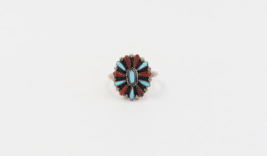 Small Neddlepoint Coral and Turquoise Ring