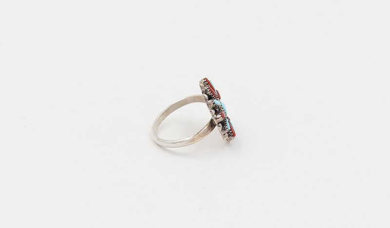 Small Neddlepoint Coral and Turquoise Ring